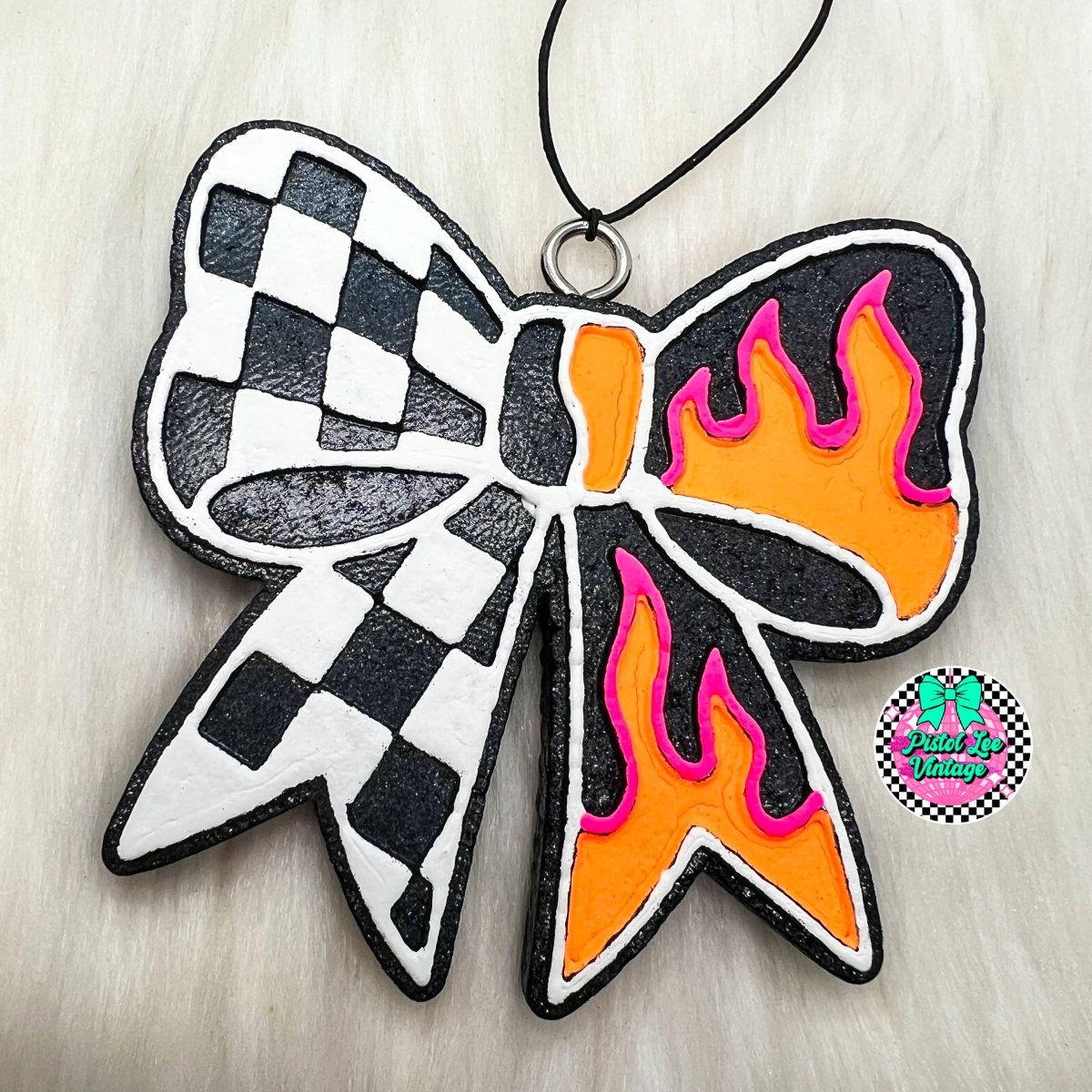 Checkered Flame Bow Freshie - Purses & Pearls