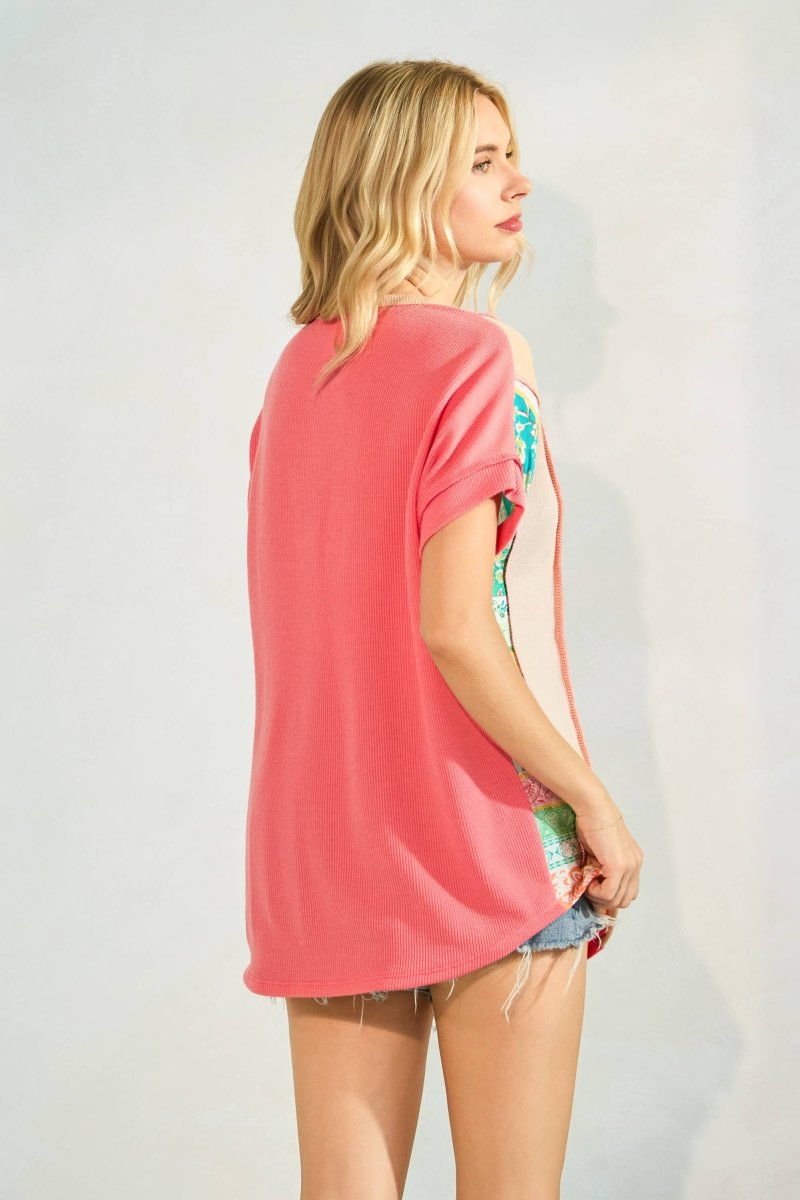 Color Block Patchwork Button Front Top - Purses & Pearls