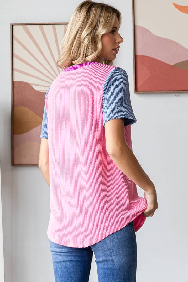 Color Block Ribbed Women's Knit Top - Purses & Pearls