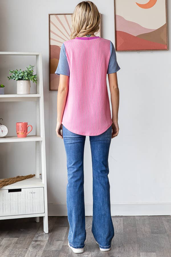 Color Block Ribbed Women's Knit Top - Purses & Pearls