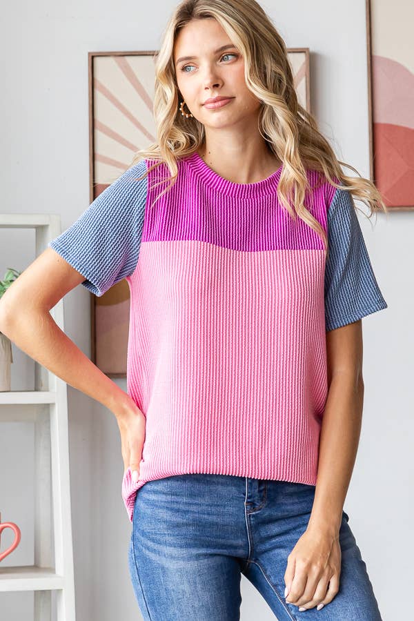 Color Block Ribbed Women's Knit Top - Purses & Pearls