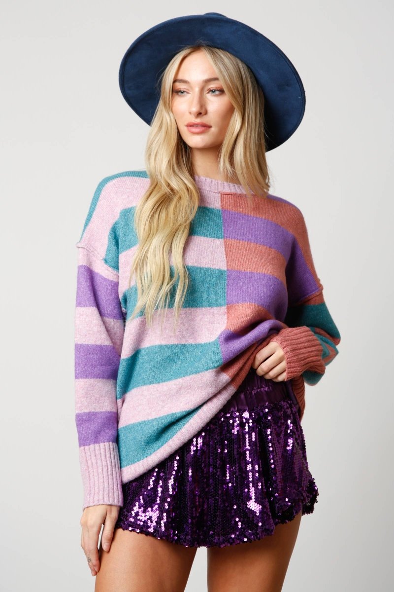 Color Block Stripe Sweater - Purses & Pearls