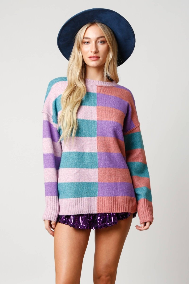 Color Block Stripe Sweater - Purses & Pearls