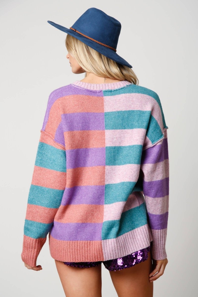 Color Block Stripe Sweater - Purses & Pearls