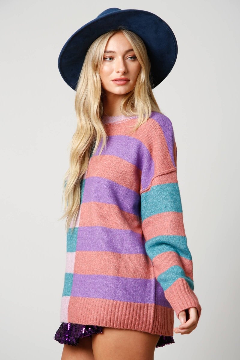 Color Block Stripe Sweater - Purses & Pearls