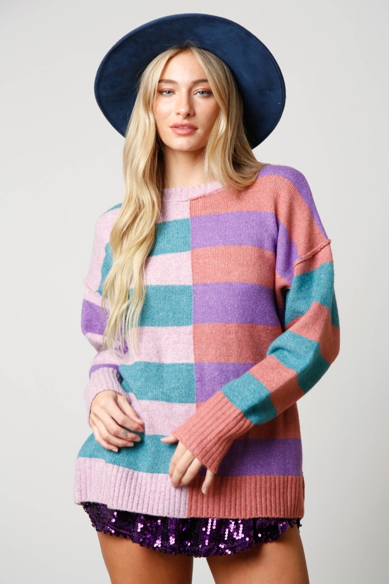 Color Block Stripe Sweater - Purses & Pearls