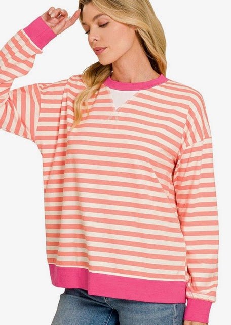Coral/Hot Pink Striped Zenaya Top - Purses & Pearls