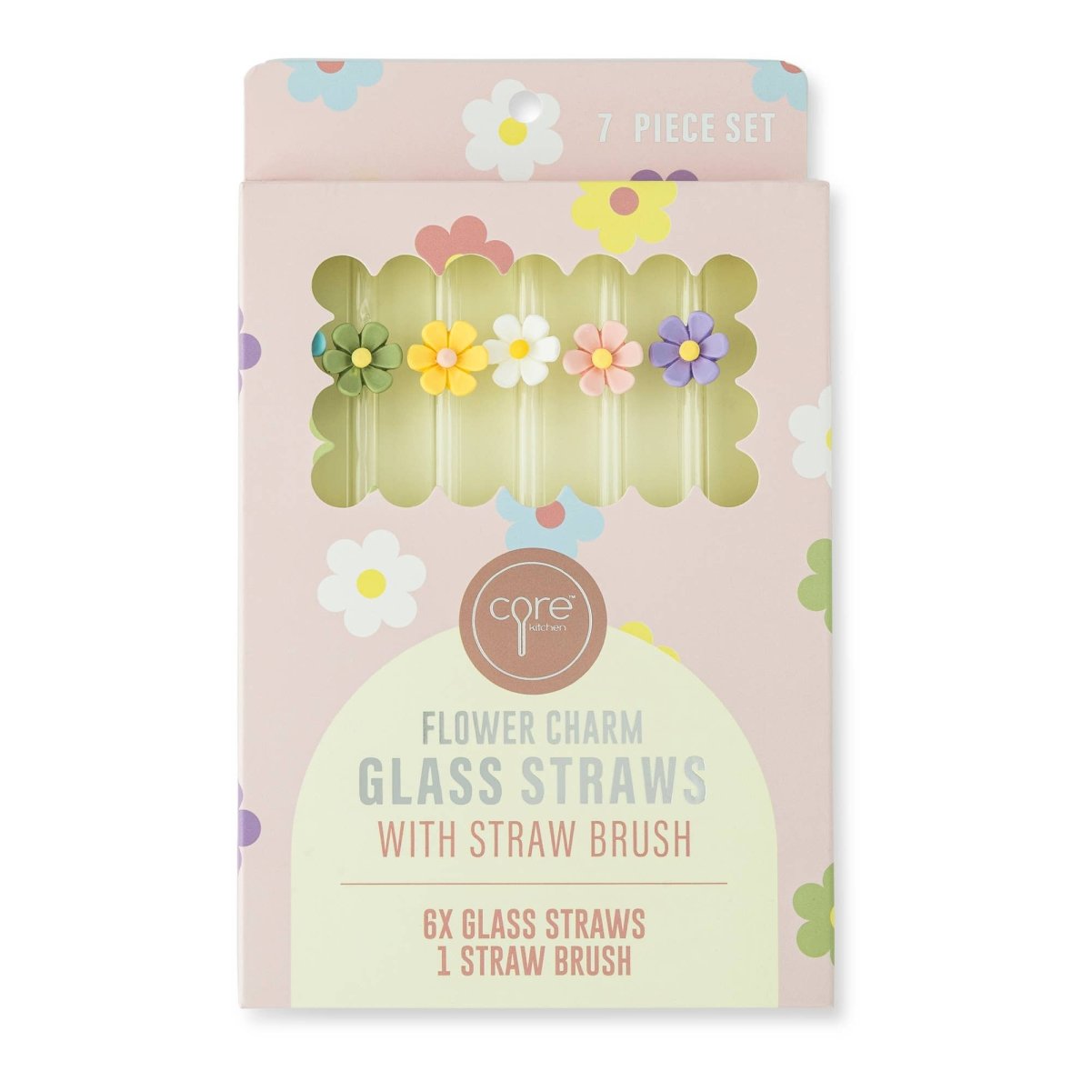 Core Home - 7pk Glass Straw Set - Floral - Purses & Pearls