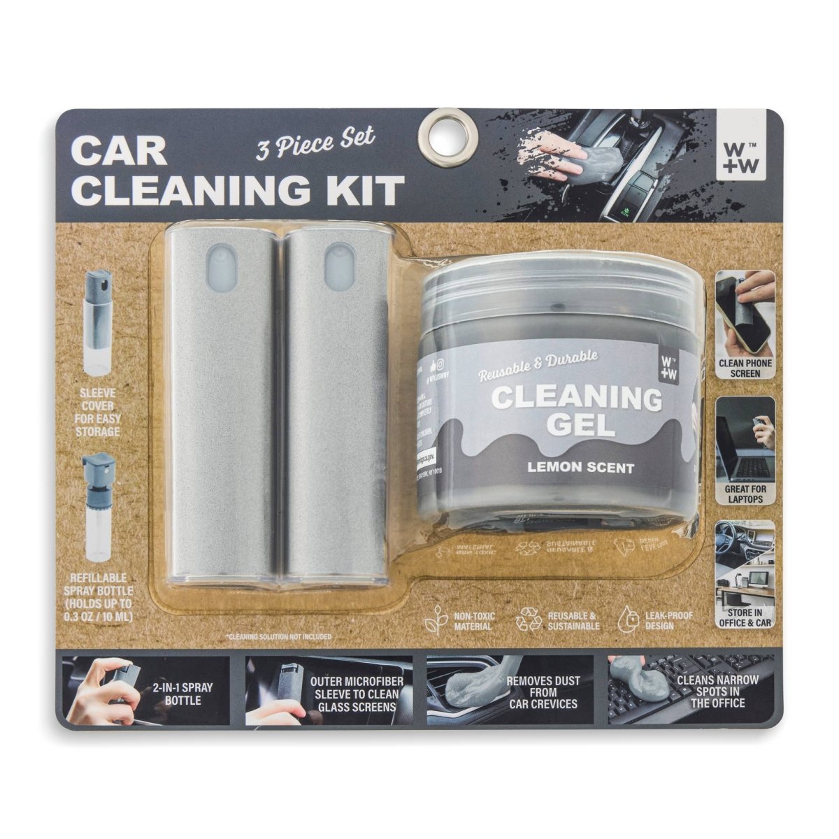 Core Home - Travel Car Cleaning Kit - Grey - Purses & Pearls