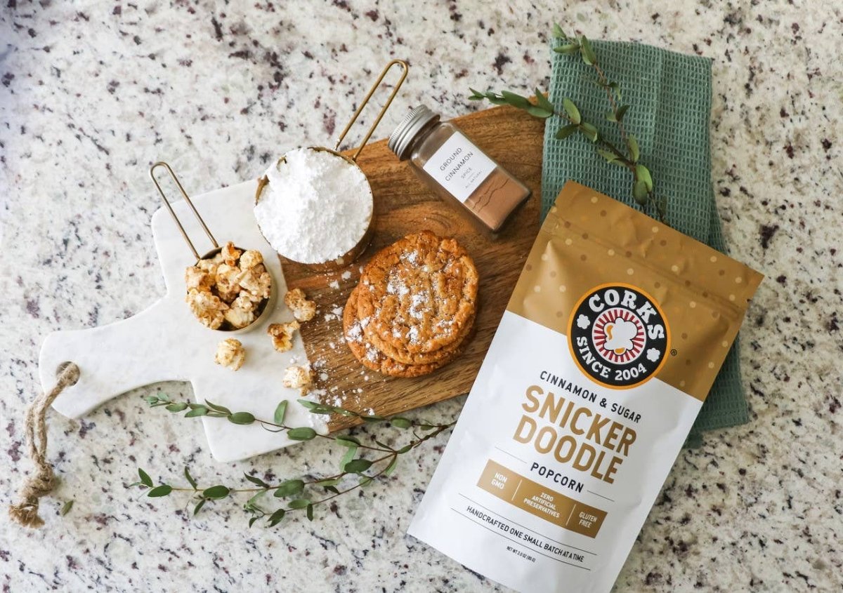 Corks Popcorn - Cinnamon and Sugar Snickerdoodle Popcorn - 3.0oz - Purses & Pearls