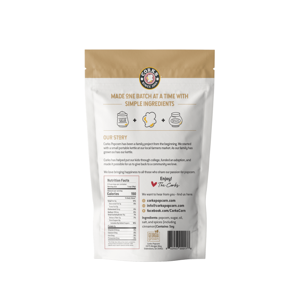 Corks Popcorn - Cinnamon and Sugar Snickerdoodle Popcorn - 3.0oz - Purses & Pearls