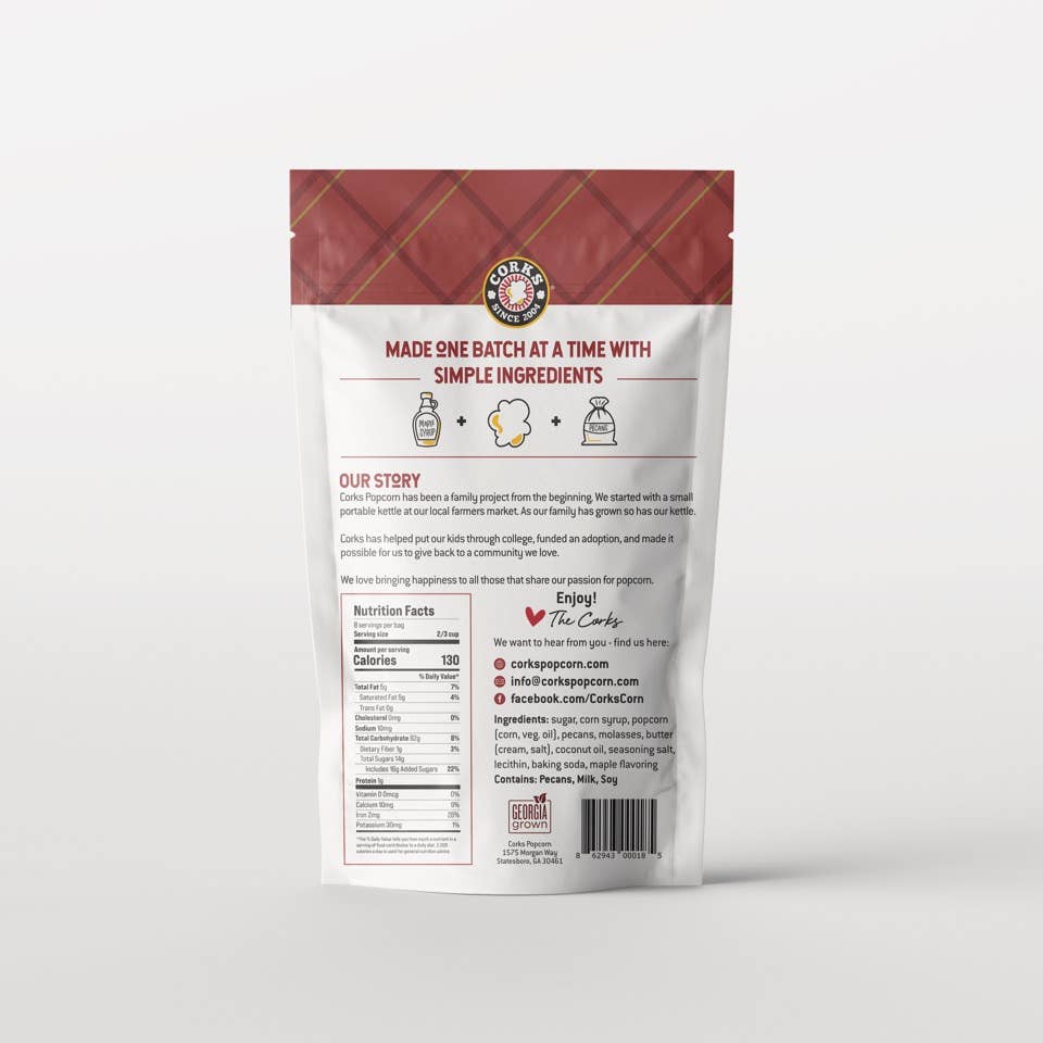 Corks Popcorn - Rich and Buttery Caramel Maple Pecan Popcorn - 8.0oz - Purses & Pearls