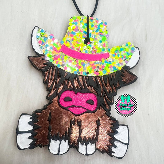 Cowboy Highland Cow Freshie - Purses & Pearls