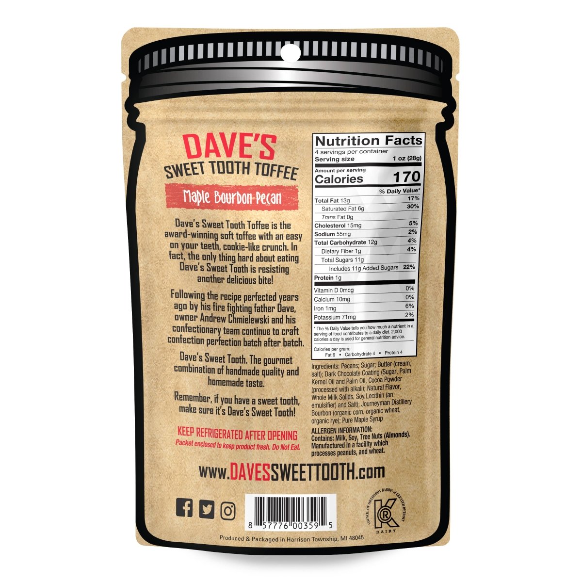 Dave's Sweet Tooth Chocolate Toffee - Maple Bourbon Pecan Pouch - Purses & Pearls