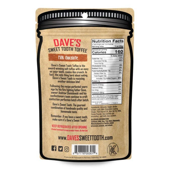 Dave's Sweet Tooth Chocolate Toffee - Milk Chocolate Pouch - Purses & Pearls