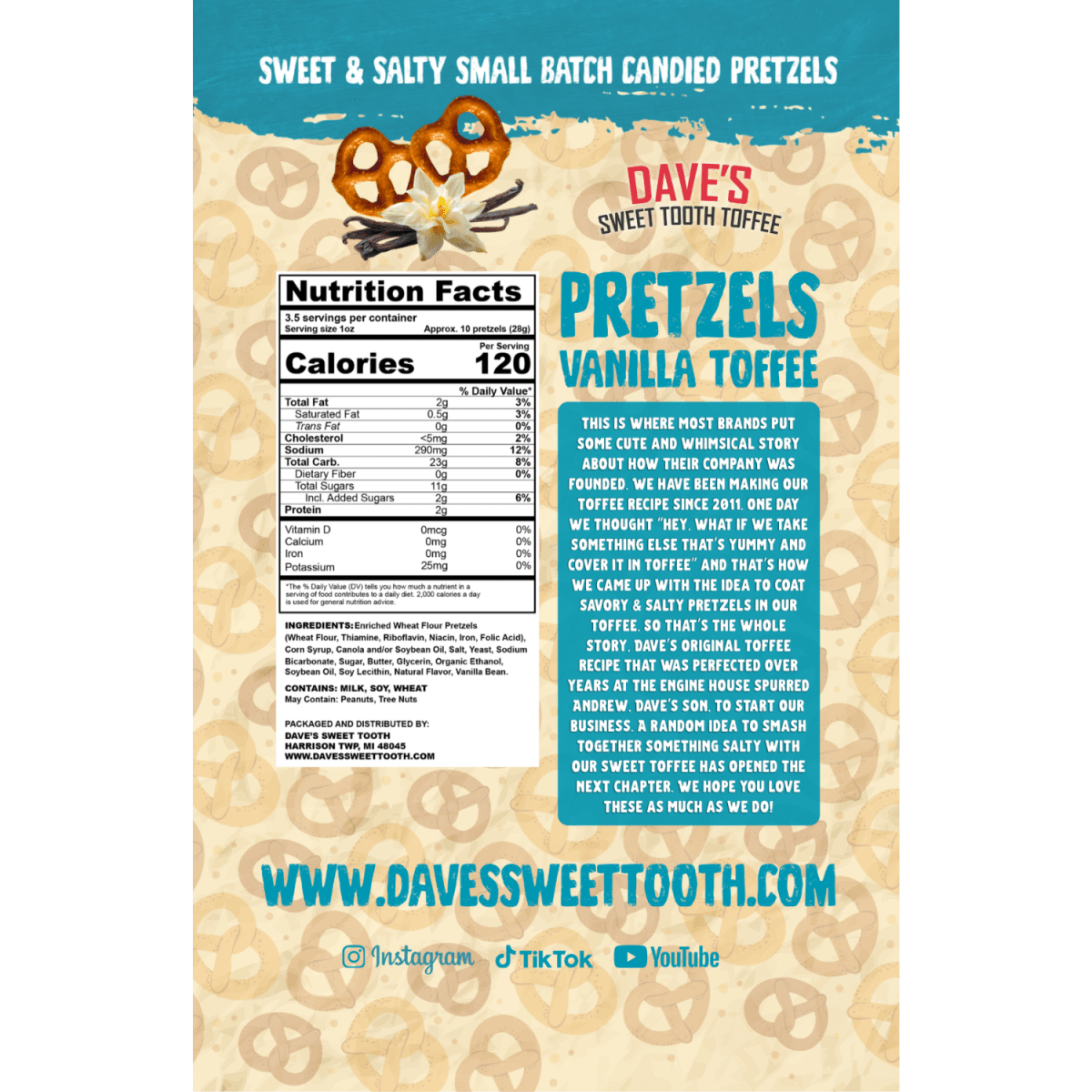 Dave's Sweet Tooth Chocolate Toffee - Vanilla Toffee Covered Pretzels - Purses & Pearls