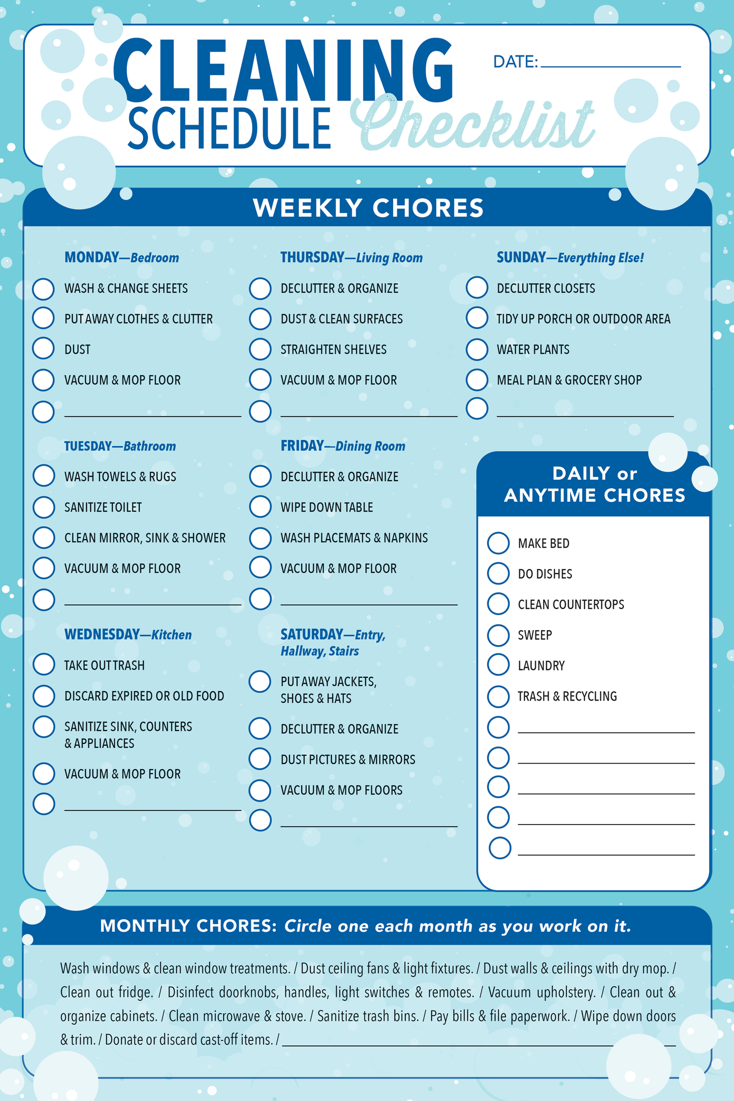Cleaning Schedule Checklist Note Pad