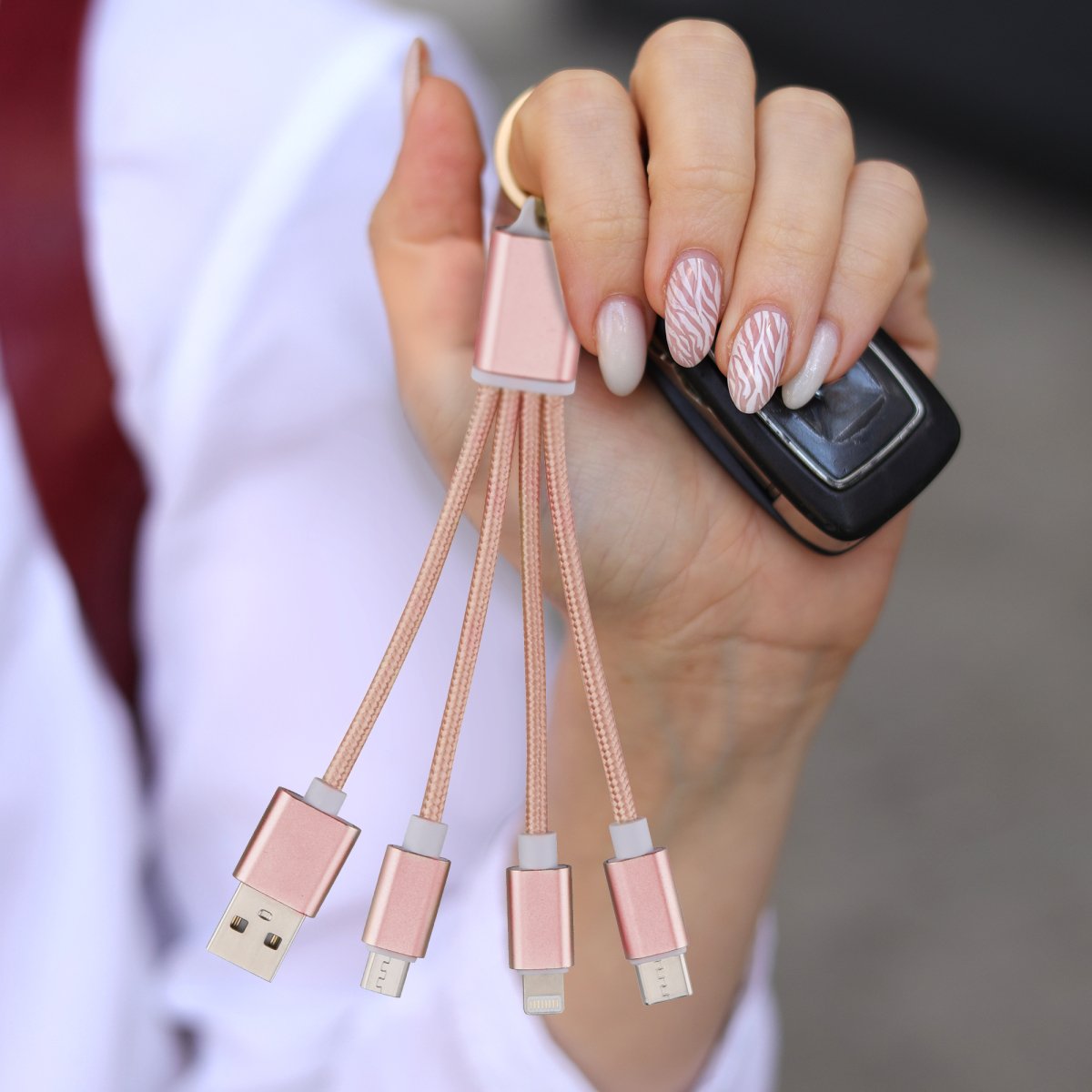 Ellie Rose - 3 - in - 1 Charging Keychain - Rose Gold - Purses & Pearls