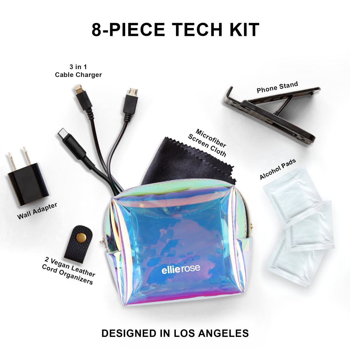 Ellie Rose - Tech Essentials 8 - Piece Kit - Holographic - Purses & Pearls