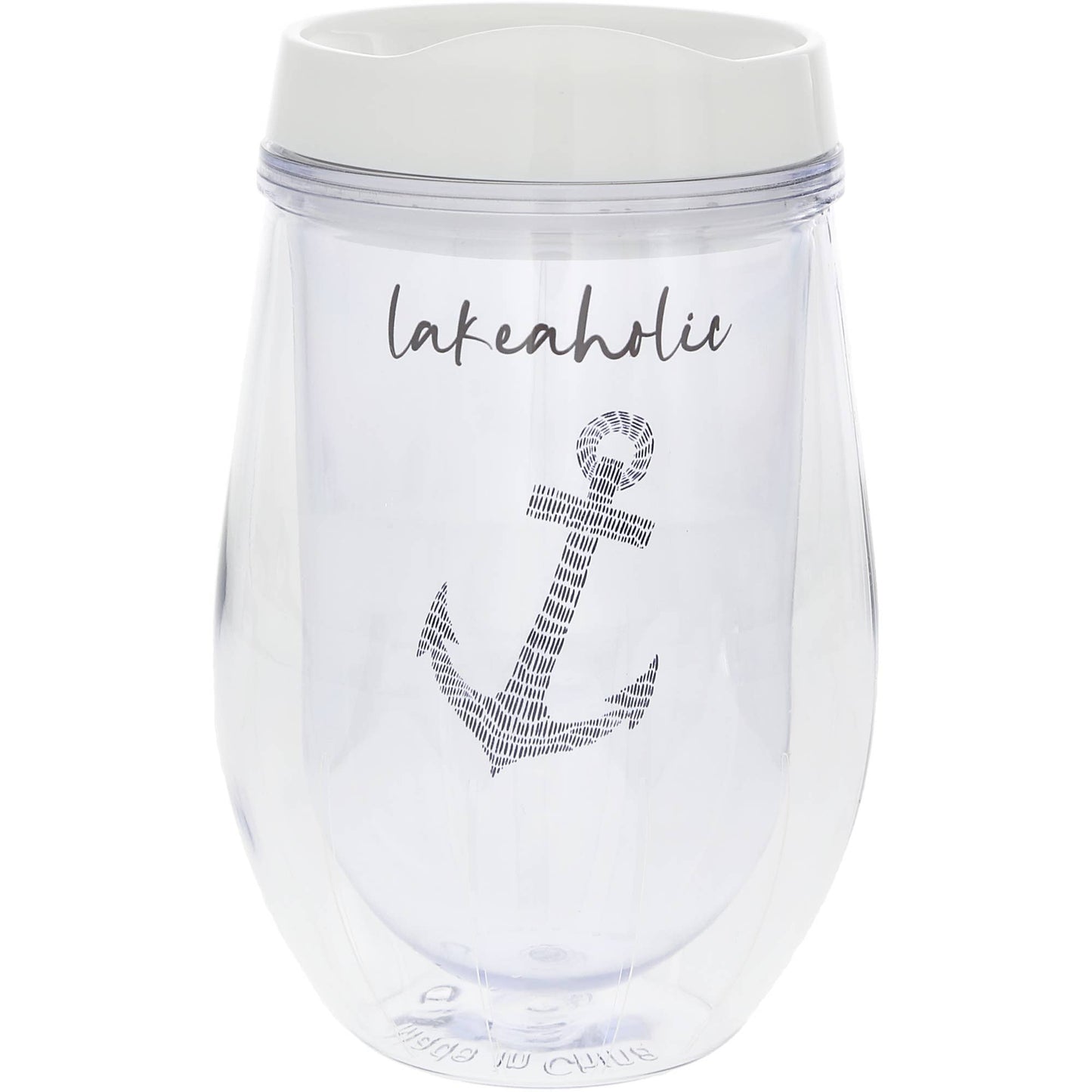 Lakeaholic - 12 oz Acrylic Stemless Wine Glass with Lid
