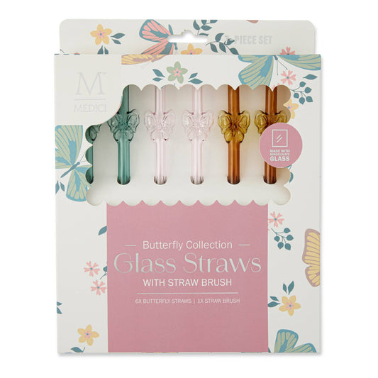 Core Home - 7pk Glass Butterfly Straw Set