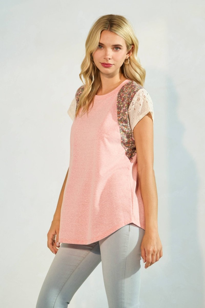 Floral Eyelet Short Raglan Sleeve Top - Purses & Pearls