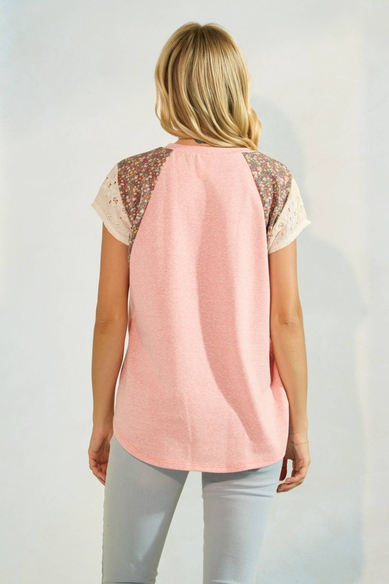 Floral Eyelet Short Raglan Sleeve Top - Purses & Pearls