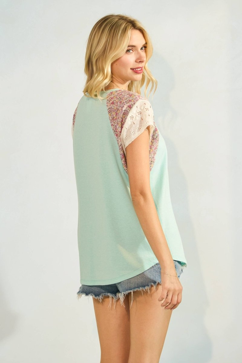 Floral Eyelet Short Raglan Sleeve Top - Purses & Pearls