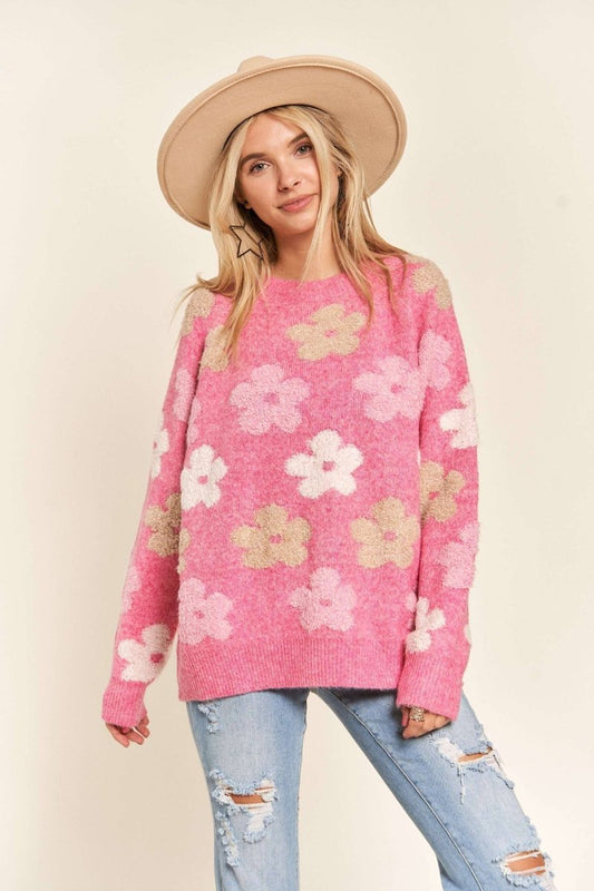 FLORAL POPPED SWEATER TOP - Purses & Pearls