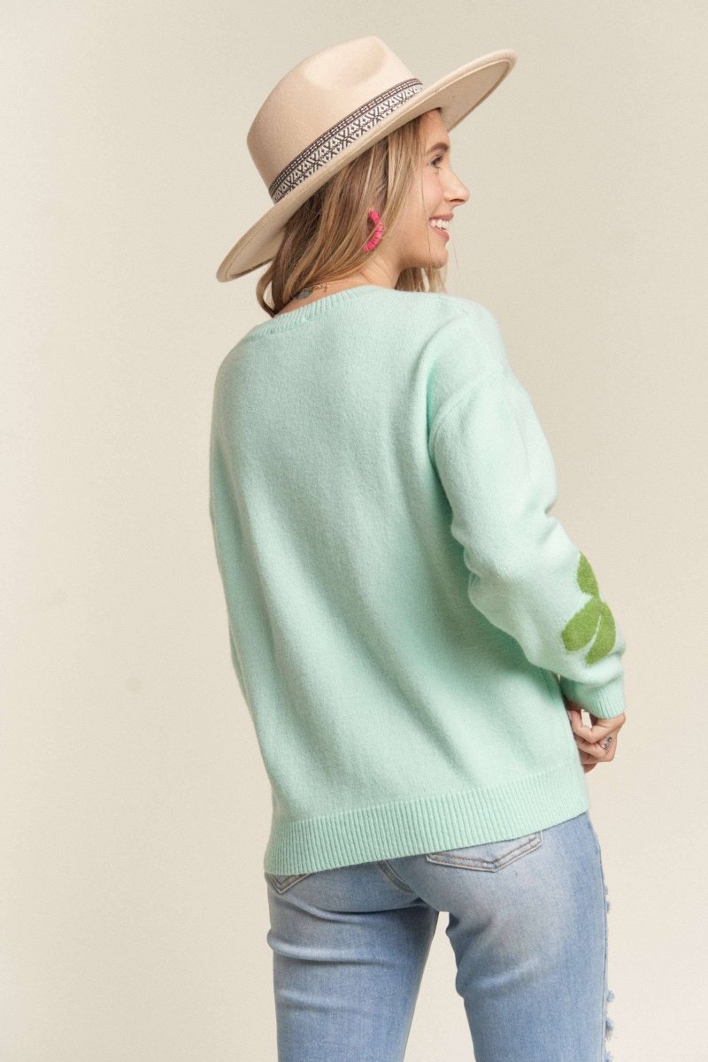 GREEN FLORAL SWEATER TOP - Purses & Pearls