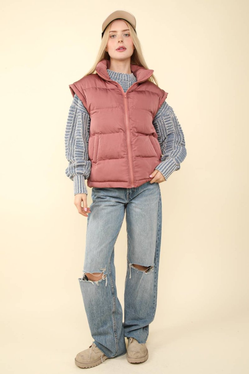 High Neck Casual Comfy Puffer Vest - Purses & Pearls