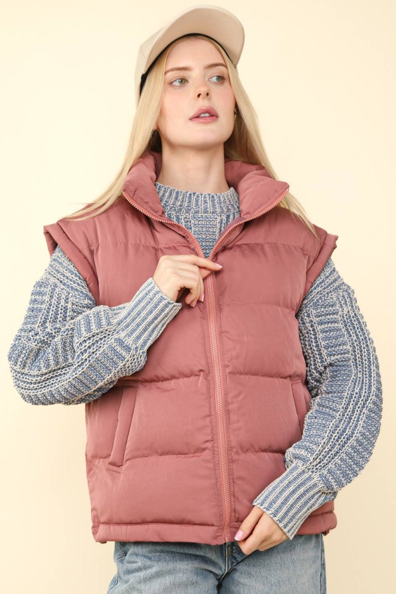 High Neck Casual Comfy Puffer Vest - Purses & Pearls