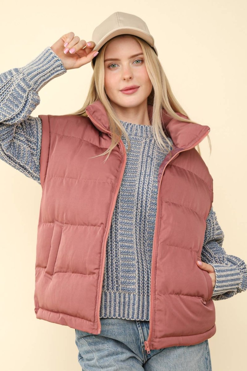 High Neck Casual Comfy Puffer Vest - Purses & Pearls