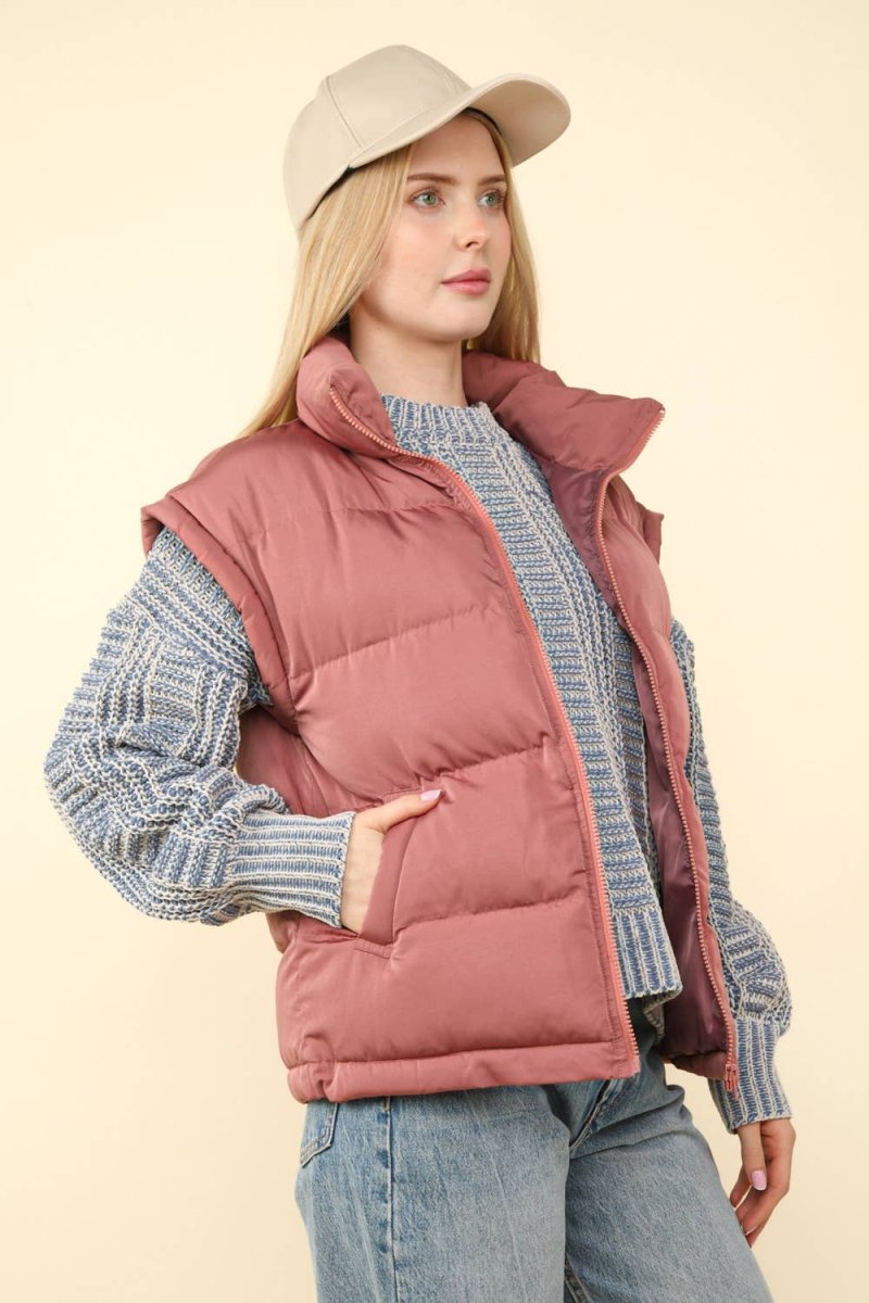 High Neck Casual Comfy Puffer Vest - Purses & Pearls