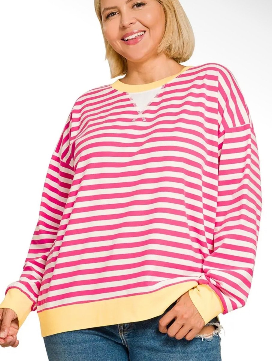 Hot Pink/Yellow Striped Zenaya Top in All Sizes - Purses & Pearls