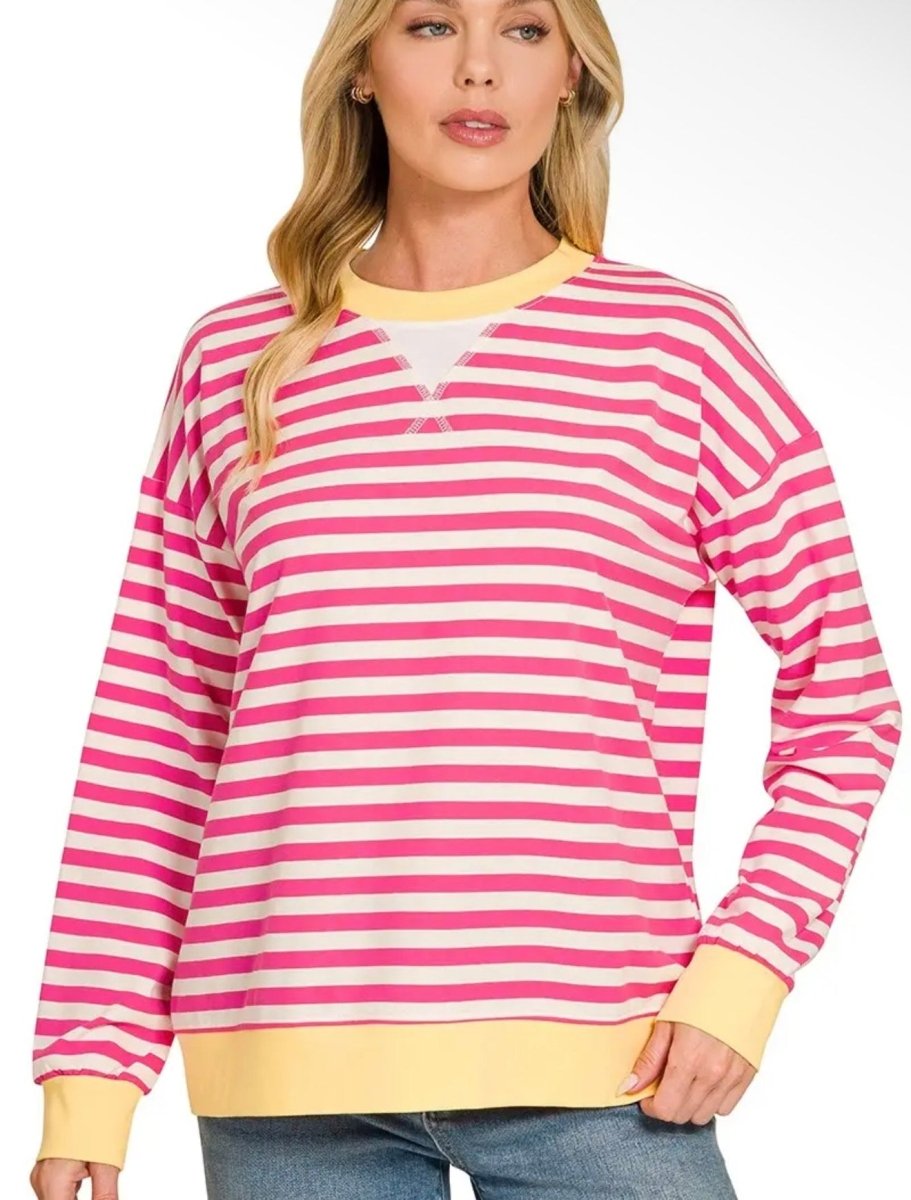 Hot Pink/Yellow Striped Zenaya Top in All Sizes - Purses & Pearls