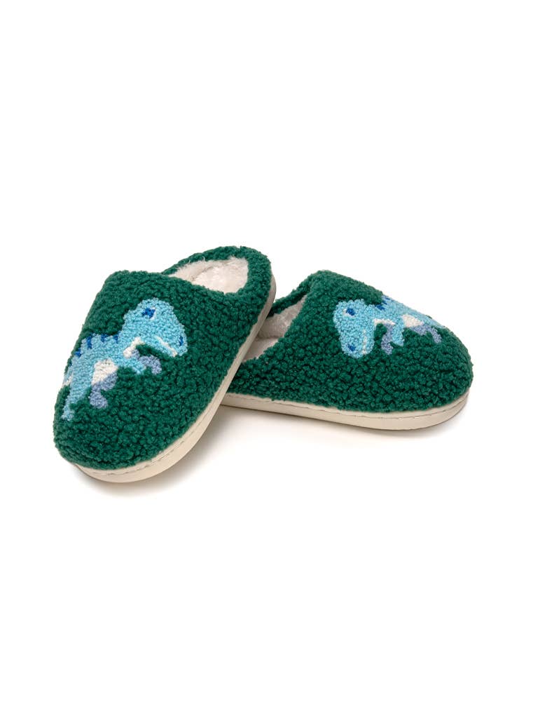 Indoor / Outdoor Slippers - Kids - Blue Dinosaurs - Green - Purses & Pearls