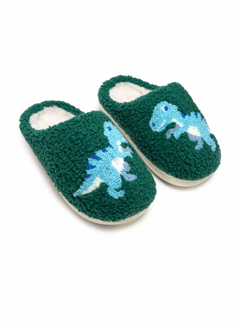 Indoor / Outdoor Slippers - Kids - Blue Dinosaurs - Green - Purses & Pearls