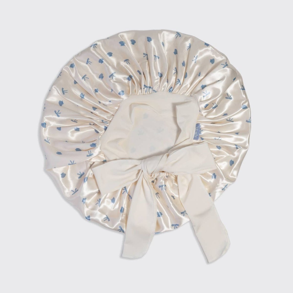 KITSCH - Oversized Satin Bonnet - Pearlized Cream & Coastal Blue Print - Purses & Pearls