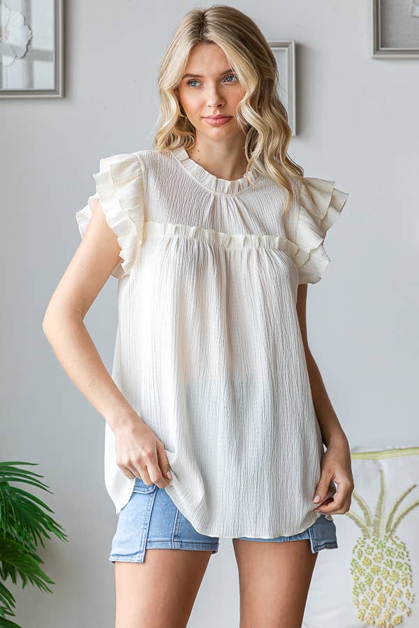 Knit Top with Ruffle Mock Neck - Purses & Pearls