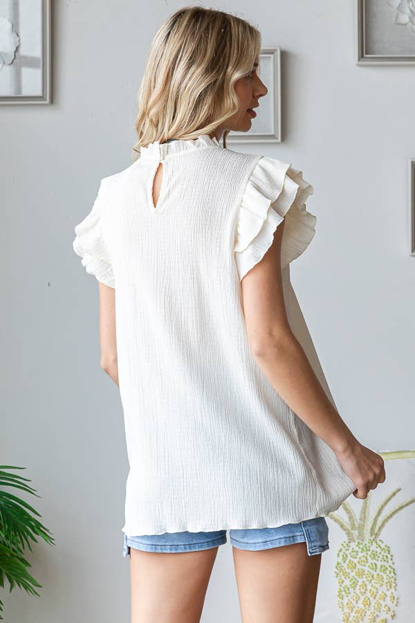 Knit Top with Ruffle Mock Neck - Purses & Pearls