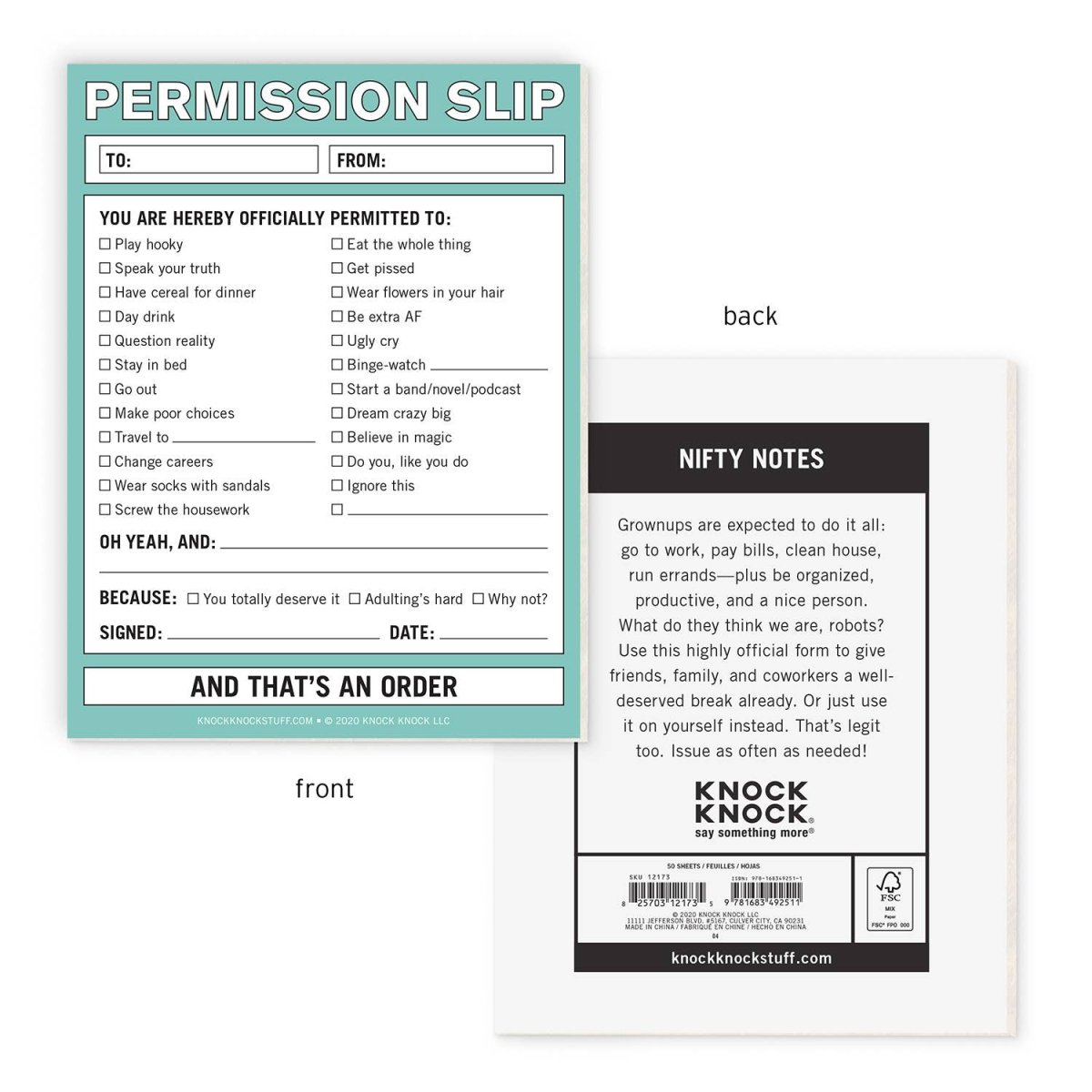 Knock Knock - Permission Slip Nifty Note Pad - Purses & Pearls