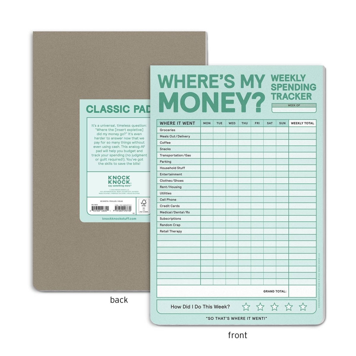 Knock Knock - Weekly Money Tracker Pad - Purses & Pearls