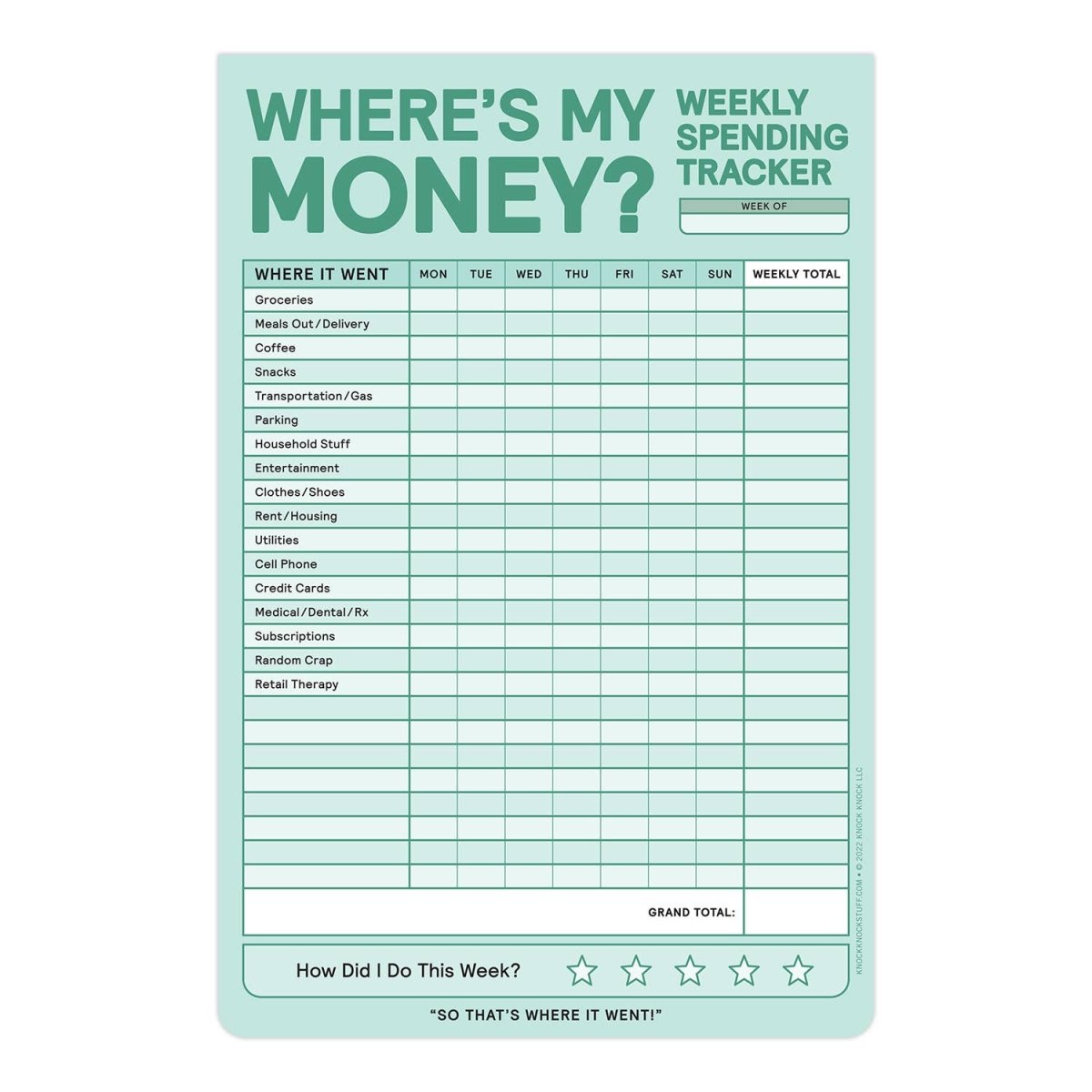 Knock Knock - Weekly Money Tracker Pad - Purses & Pearls