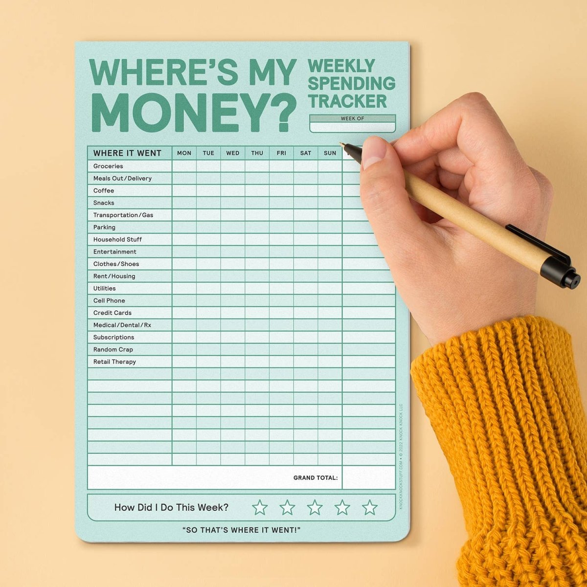 Knock Knock - Weekly Money Tracker Pad - Purses & Pearls