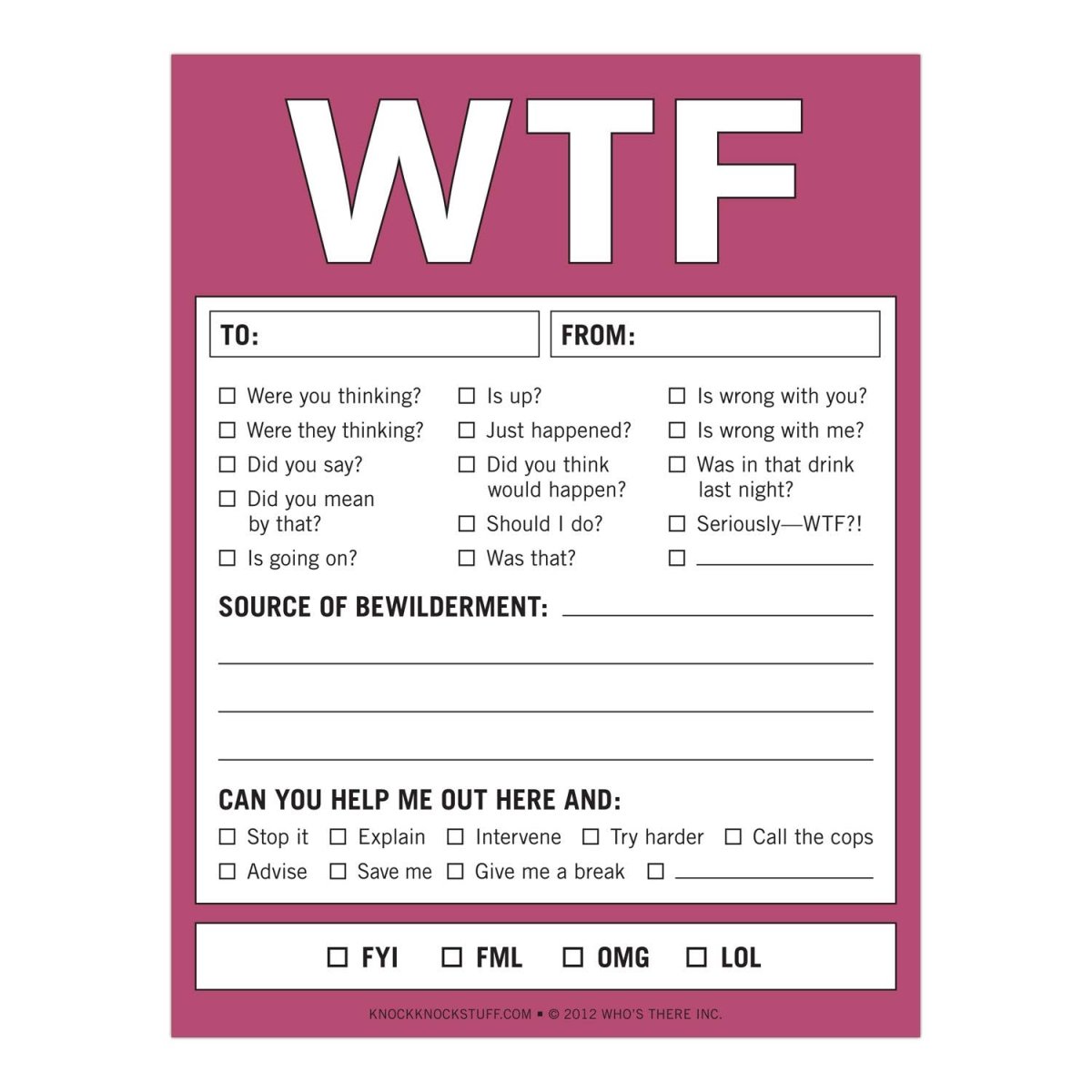 Knock Knock - WTF Nifty Note Pad (Magenta Purple) - Purses & Pearls