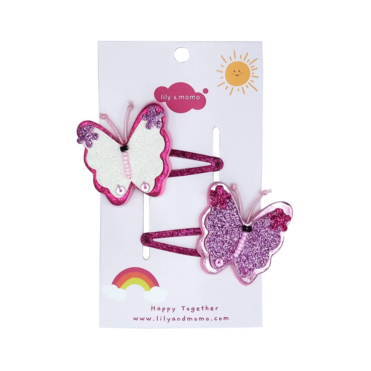 Lily and Momo - Butterfly Glitter Pals Hair Clips - Cream and Purple - Purses & Pearls