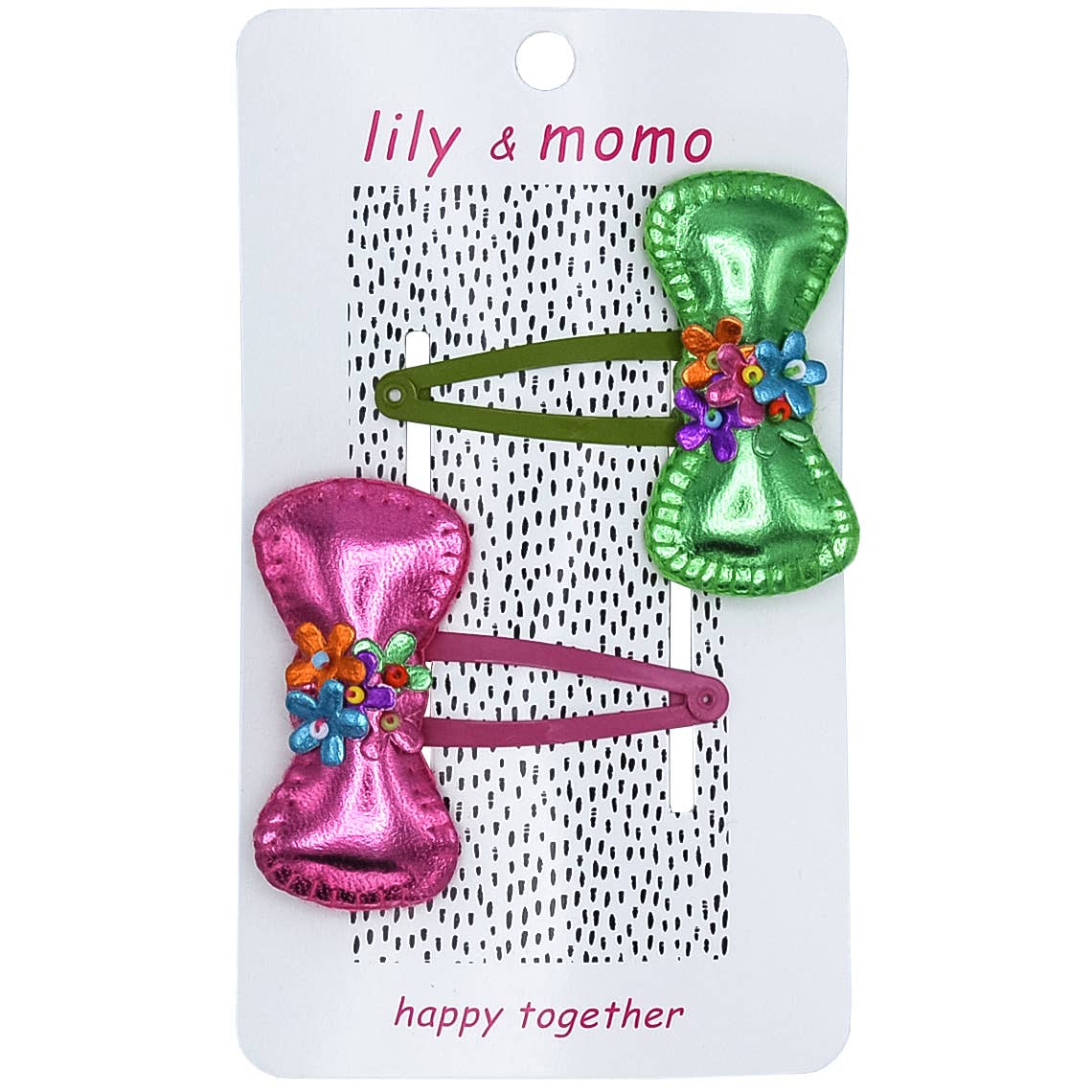 Lily and Momo - Carnival Bows Hair Clips - Green and Pink - Purses & Pearls