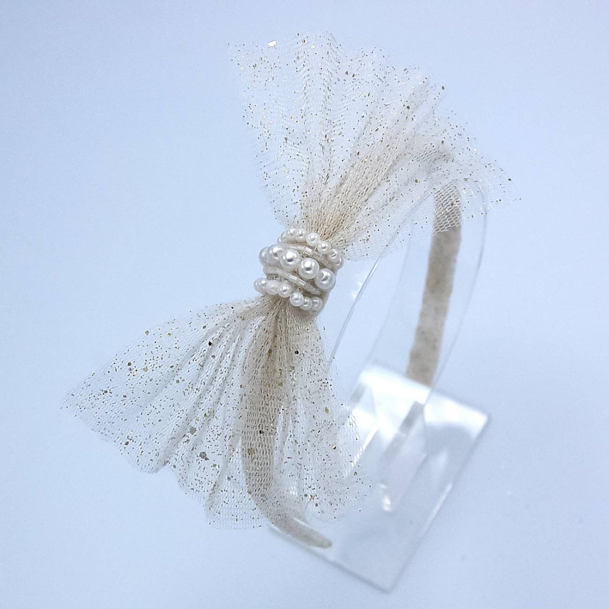 Lily and Momo - Glitter Tulle Bow Headband - Glitter Gold - Purses & Pearls