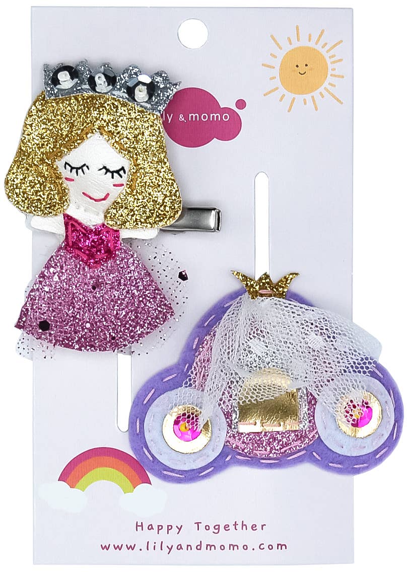 Lily and Momo - Golden Carriage Princess Hair Clips - Pink and Gold - Purses & Pearls